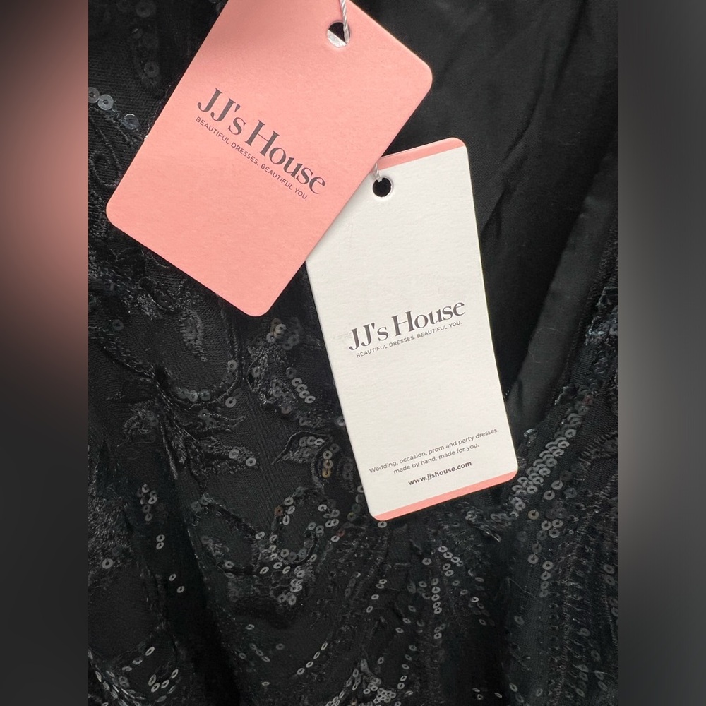 JJ’s House Black Chiffon Sequin Sweatheart Neckline Sheer Gown Sz 12‎ - Picture 13 of 13